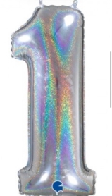 Number 1 holo balloon glitter silver 40’’