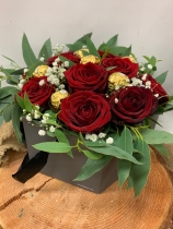 Red rose hat box with frerro rocher